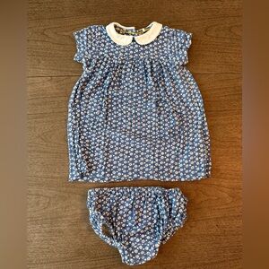 Baby Boden blue flower dress with bloomers, size 6-12m